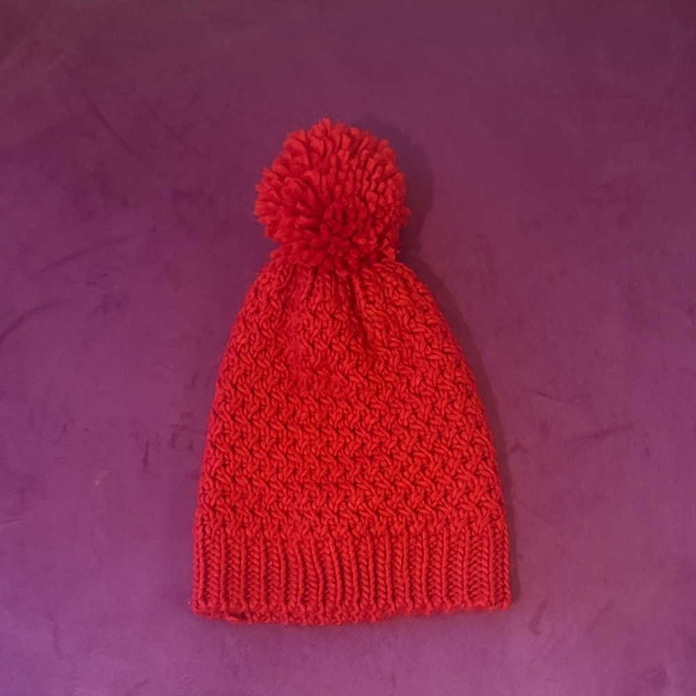 Cozy Red Knit Pom-Pom Beanie Outerwear Hat Women’s Cold Weather Gear Red Beanie - Picture 2 of 5